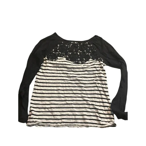 LOFT OUTLET - Striped T Shirt Cotton Medium Lace Cotton Poly blend - Picture 3 of 8